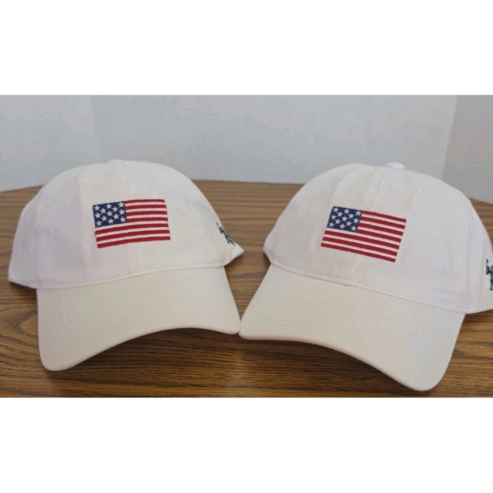 2 NWT U.S. Polo Assn. White Adjustable Baseball Cap USA Flag Embroidery 250th